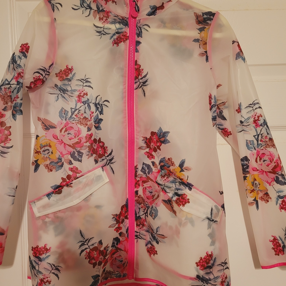 Joules Floral Kids Raincoat with Pink Accents